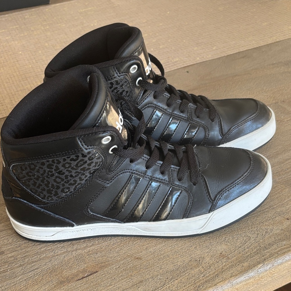 Adidas Women's Black and White Cheetah High-Top Sneakers. Gently used